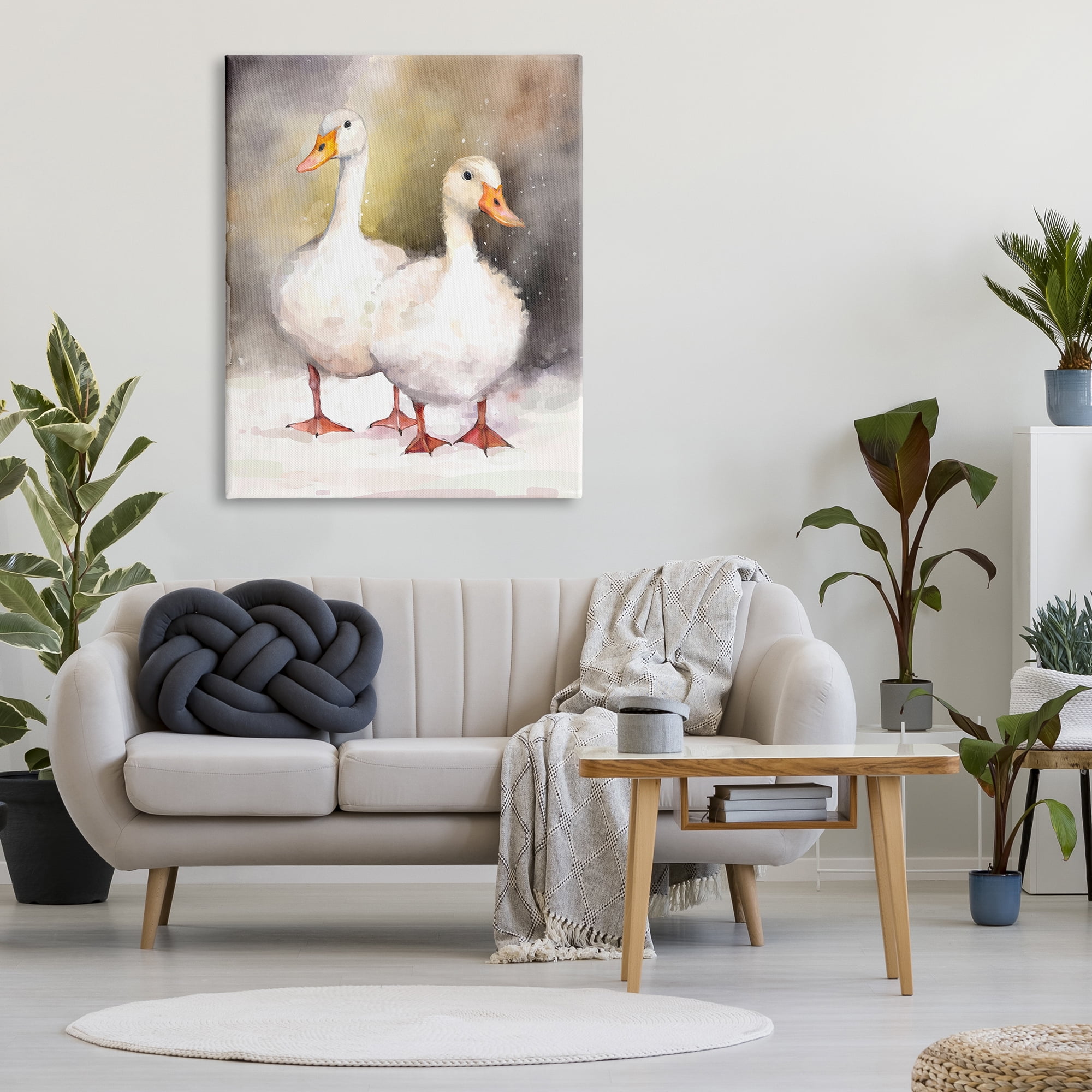 Stupell Industries Two White Ducks in Snow Animals & Insects Painting Gallery Wrapped Canvas Art Print Wall Art, 36 x 48