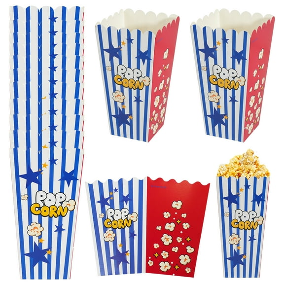Verdelife 7.8in Popcorn Boxes Striped Stars Popcorn Bucket Large Containers for Movie Night Supplies 36Pcs