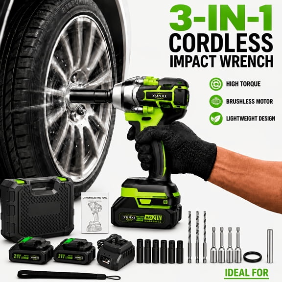 21V Max Brushless Cordless Impact Wrench Kit with Sockets and Carrying Case