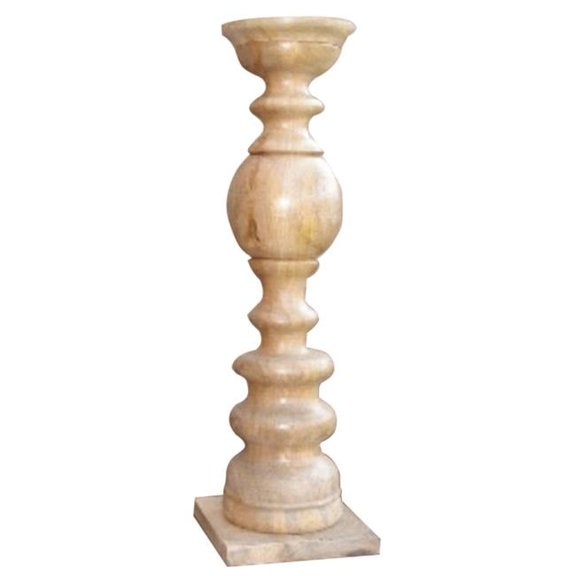 24 in. Natural Solid Wood Floor Pillar Candle Holder