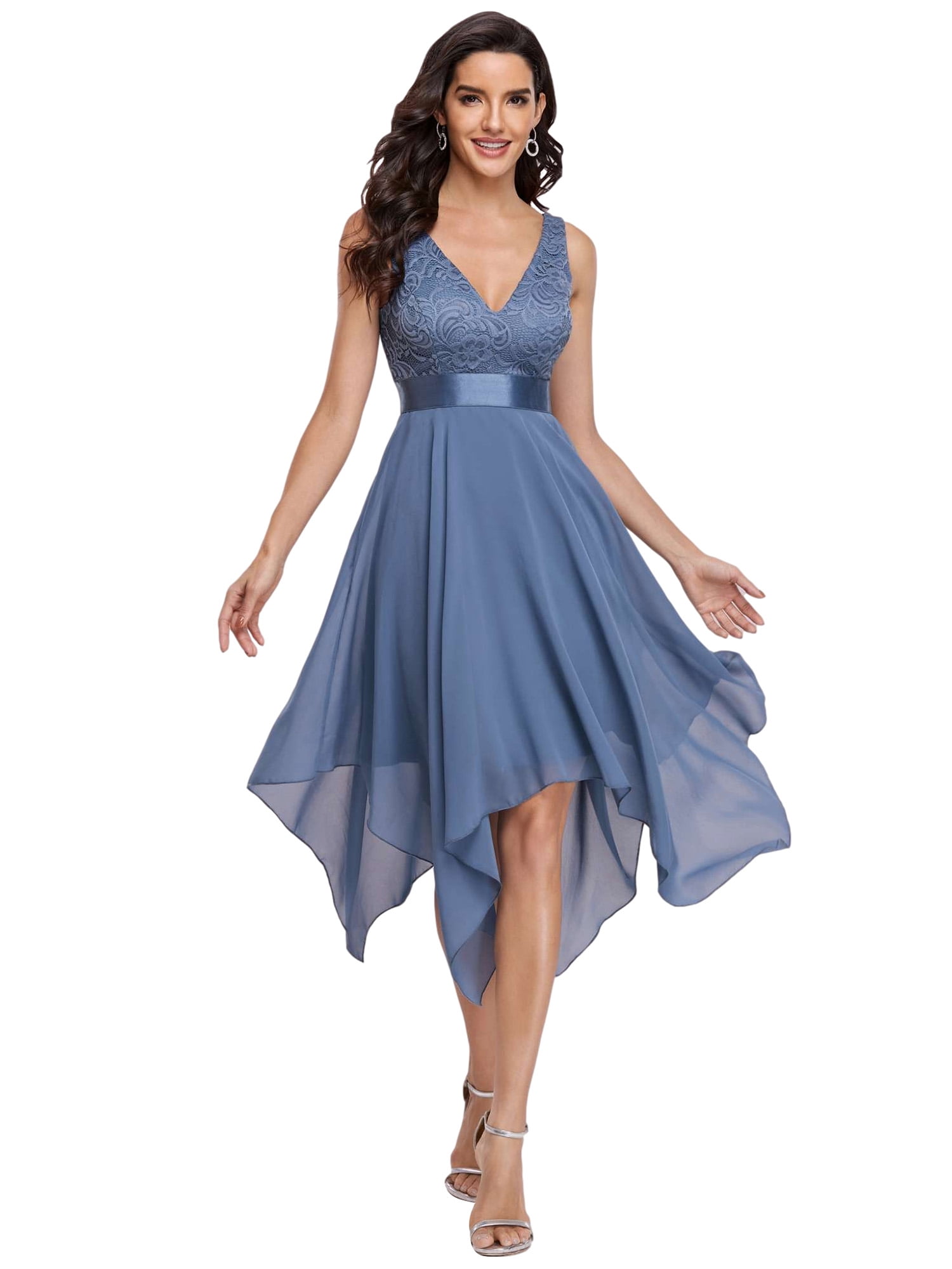 Staypretty V Neck Bridesmaid Dresses Long Chiffon Formal Evening Gown with Pockets