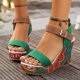 thumbnail image 2 of Bmisegm Ladies Summer Retro Ethnic Style Printing High Heel Thick Bottom Buckle Large Size Slope Heel Sandals Sandals Women Summer Green 6.5, 2 of 9