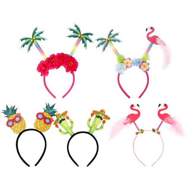 KAKOWELY 5 diademas hawaianas con diseño de flamenco, piña, coco, cactus, accesorios para el cabello para fiestas luau.