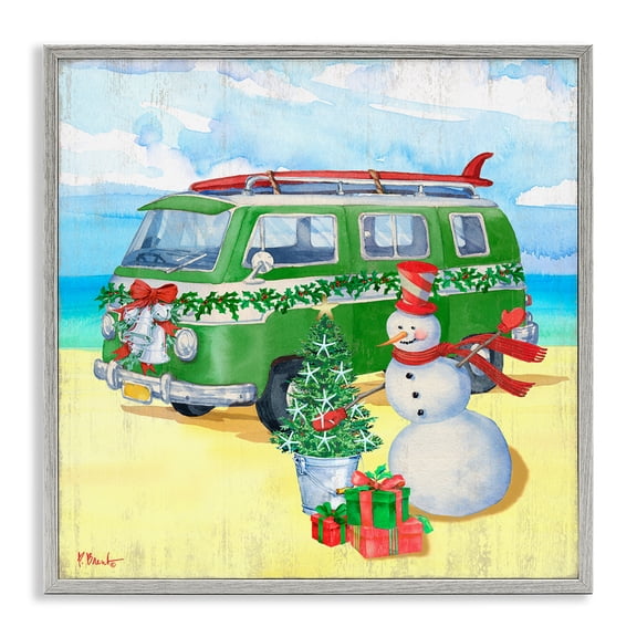 Stupell Industries Eclectic Nautical Christmas Holiday Beach Gray Framed Giclee Art, 24 x 24, by Paul Brent