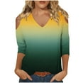 thumbnail image 1 of cfhntfmh 3/4 Sleeve Tops for Women Fashion Cold-Shoulder V Neck Printed T-Shirts Fall Lounge Solid Color Basic Vacation Shirts, 1 of 5