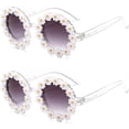 thumbnail image 1 of Gafas de sol retro con margaritas para mujer, diseño de flores, redondas, estilo disco., 1 of 5