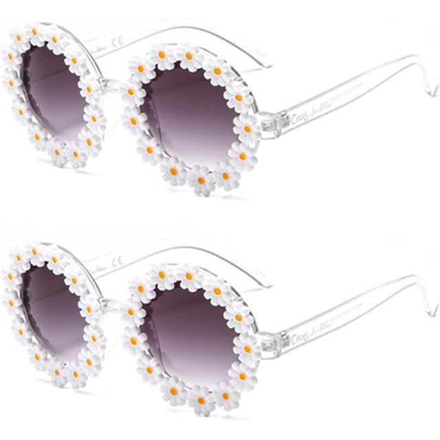 Gafas de sol retro con margaritas para mujer, diseño de flores, redondas, estilo disco.