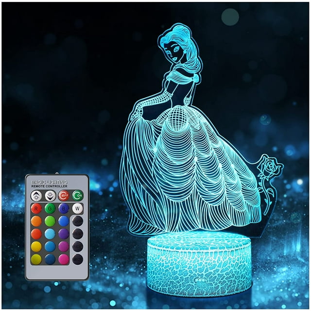 Luz nocturna de princesa, lámpara de princesa que cambia de 16 colores con control remoto, regalos de princesa para niñas, juguete de princesa, luz 3D de princesa para niños, adultos, regalo de cumple JFHHH pequeña