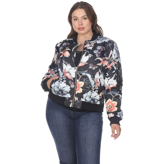 white mark PSF893-22-2TG Blouson Bomber à Fleurs pour Femmes Grande Taille44 Noir - 2TG