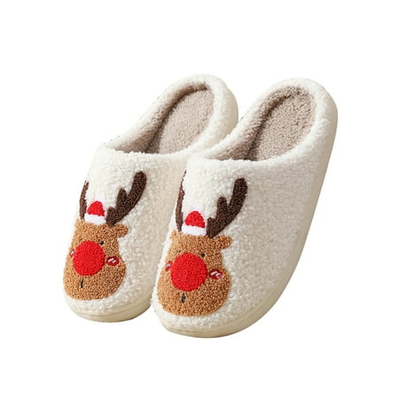 

Gomelly Unisex Breathable Bedroom Slipper Elk Indoor Non-Slip Plush Home Shoe Red 7-7.5
