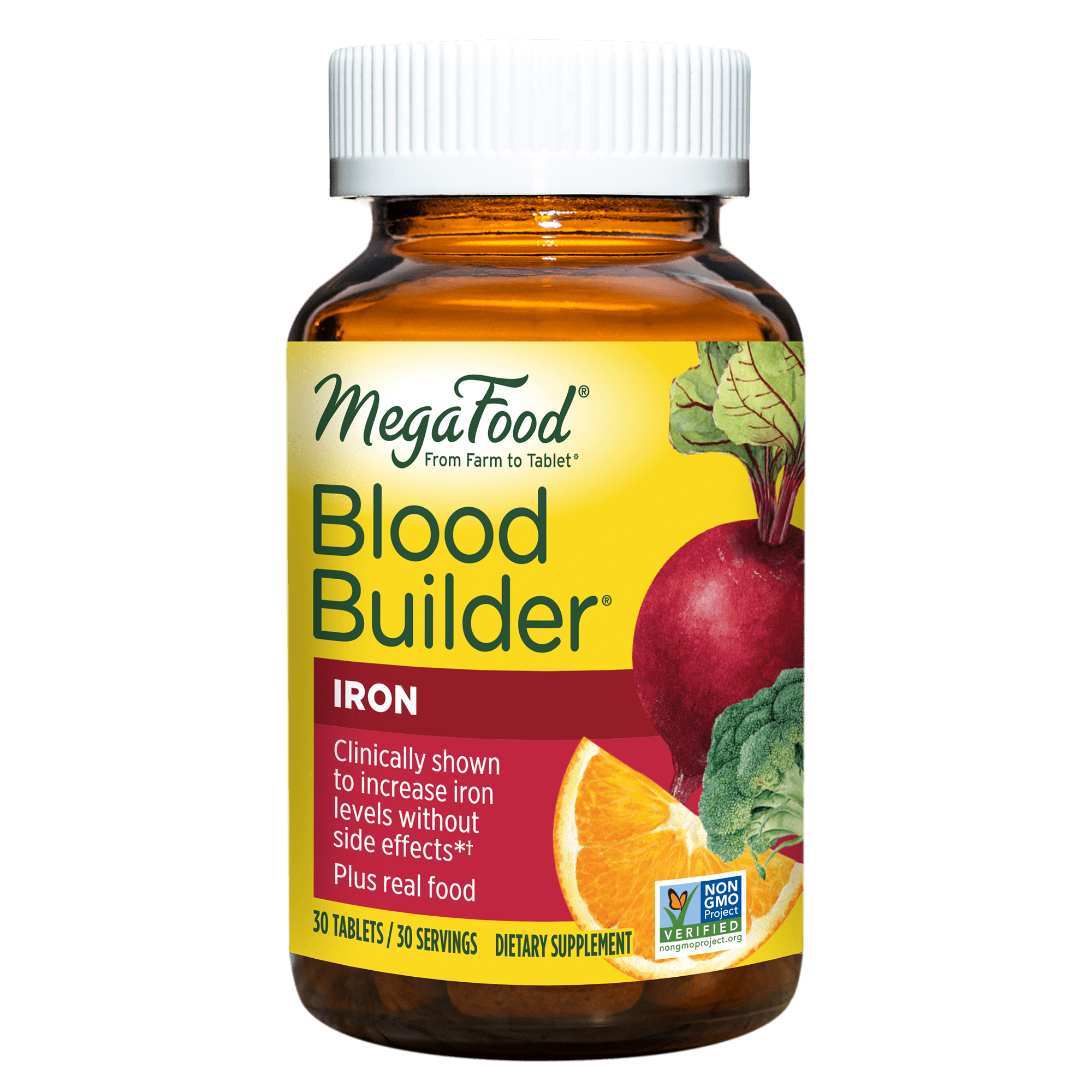 MegaFood Blood Builder - Iron Supplement Shown to Increase Iron Levels  without Nausea or Constipation - Energy Support with Iron, Vitamin B12, and  Folic Acid - Vegan - 30 Tabs 