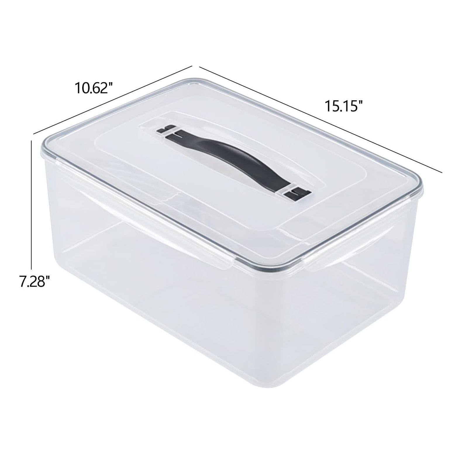 15 L Clear Airtight Rectangular Storage Container for Food, Set of 4 Plastic Clear Food Storage Container with Lid and Handle