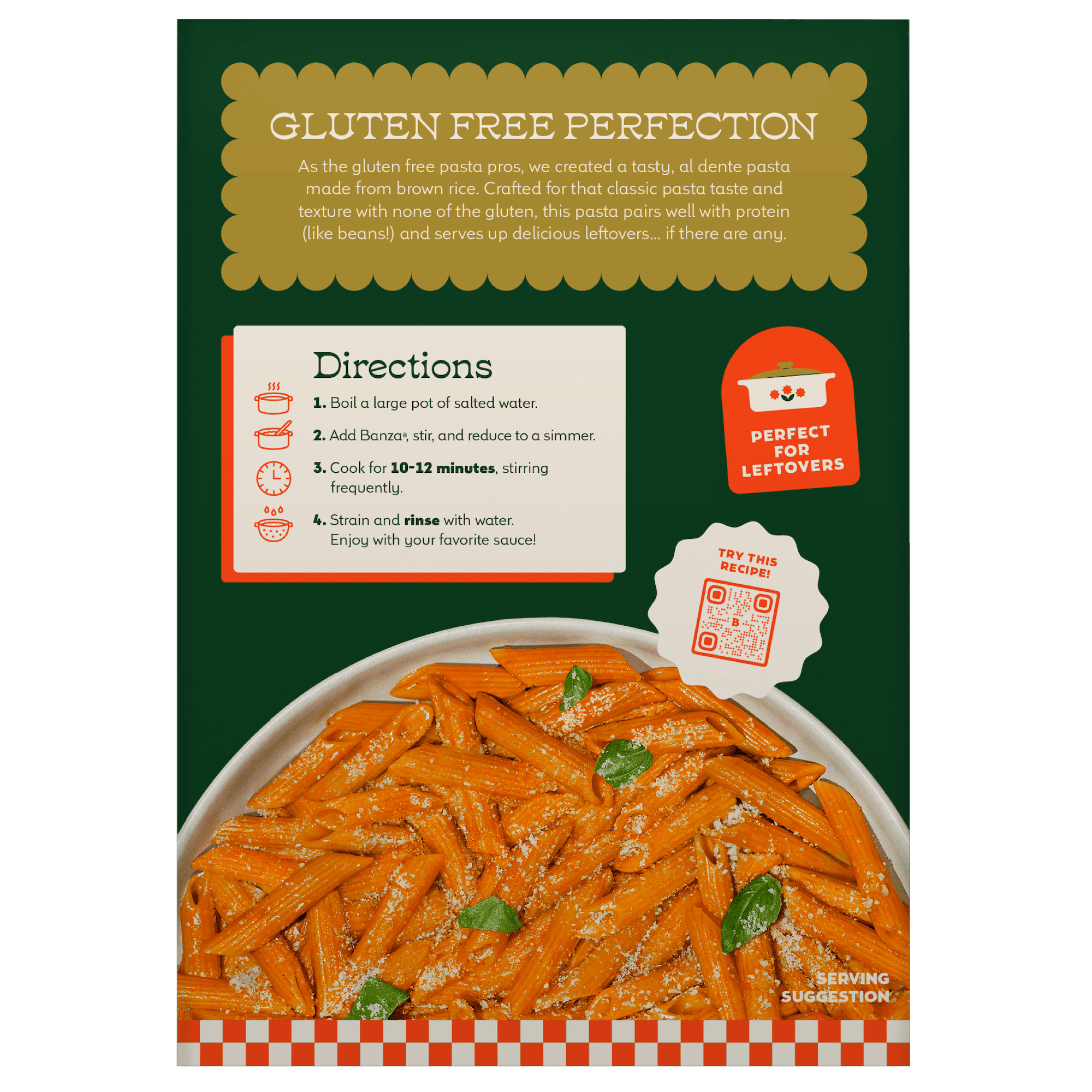 Banza Brown Rice Penne, Gluten-Free Pasta Made in Italy, Non-GMO, 8oz, Classic Texture