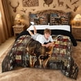 thumbnail image 3 of meiyoeat Vintage Flag Deer Queen Comforter Set, Rustic Hunting Print Comforter Sets Queen For Boys,Black Reversible,3 Pieces, 3 of 7