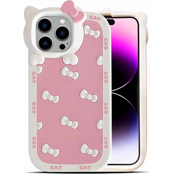 Cute Case for iPhone 12 Pro Max 6.7'', Pink Funny 3D Bow Cartoon Silicone Cat Phone case, Soft Shockproof Classic Protective Cover for Women Girls, and Kids (Pink, for iPhone 12 Pro Max)