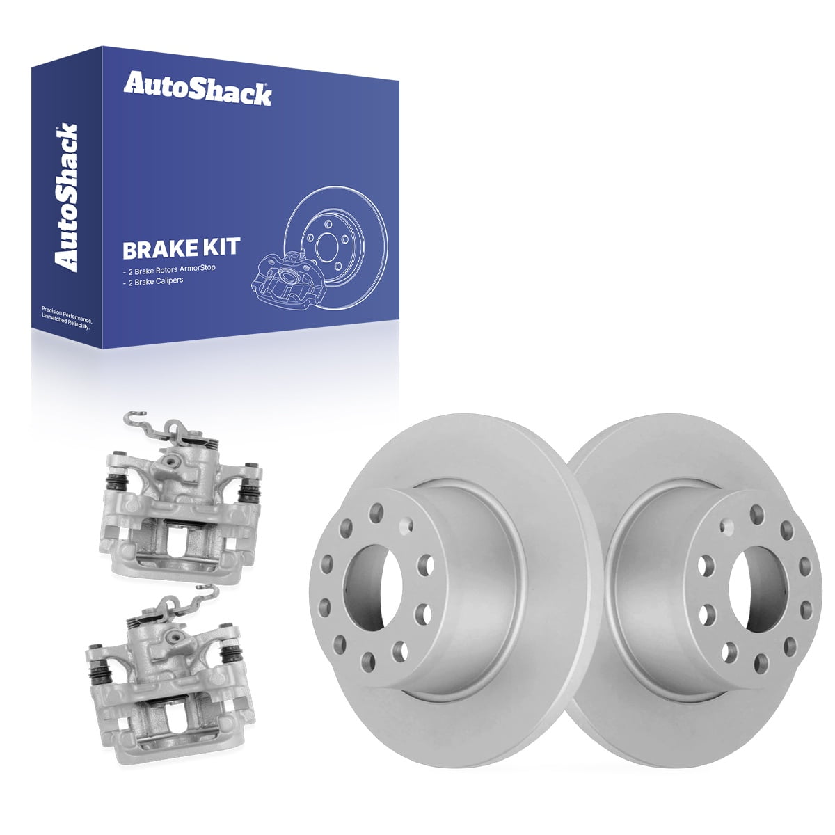 AutoShack Rear Solid Coated Rotors 10.7 (271.8 mm) & Calipers Compatible with Volkswagen Passat 2015-2022 FWD 1.8L 2.0L 3.6L