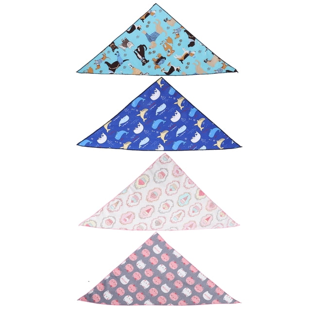 4 pañuelos de algodón para el cuello de perro, babero triangular, lavables, estampados, ropa para mascotas (L 72,5 x 49 cm)