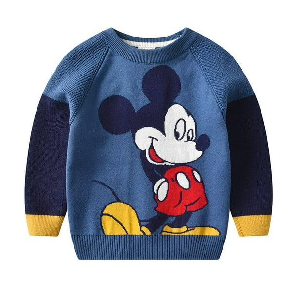 Suéter de algodón para niño de Disney, suéter para niños, camisa de punto, suéter de cuello redondo de Mickey Mouse para niño, suéter de dibujos animados de doble capa 6T(130) Gao Jinjia LED