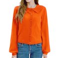 thumbnail image 4 of Diconna Women's Long Sleeve Button Cardigan Sweater Lapel Cable Knit Short Sweater Jacket, 4 of 6