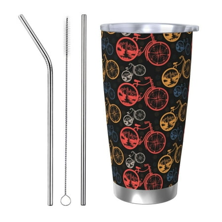 

Gukieu Compass And Mountains In Bicycle Wheels1 Print 20OZ Car Cup Vacuum Stainless Steel Leak-proof Thermos Cup Unisex Suitable for Home Outdoor and Sports-Straw Three-piece Set