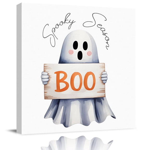 Wall Art Prints, White Halloween Framed Canvas Prints for Bedroom Living Room Bathroom Office, Ghost Modern Art Cute Gallery Wrap Wall Art Poster for Gifts Home Decor 28"x28"