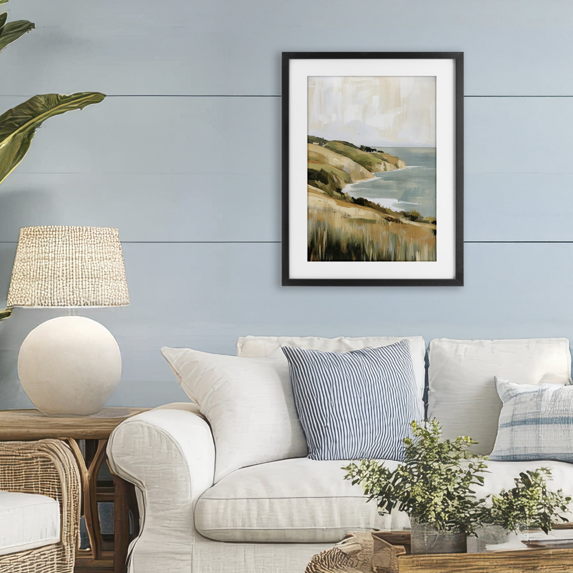 Stupell Industries Serene Cliff Coast Landscape Black Framed Print Under Glass, design by Petal Prints Design