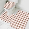 thumbnail image 3 of Brown Checkered Bath Mat 3 Piece Bathroom Rug Set, Farmhouse Buffalo Plaid Non Slip Bath Rug Contour Mat and Toilet Lid Cover, Absorbent Shower Mats Soft Bath Rugs and Mats Sets, 3 of 8