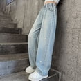 thumbnail image 2 of UAYOTSE Boys Girls Baggy Pants Cute Baggy Denim Pants Elastic Waist Straight Wide Leg Jeans,Sizes 4-5 Years, 2 of 8