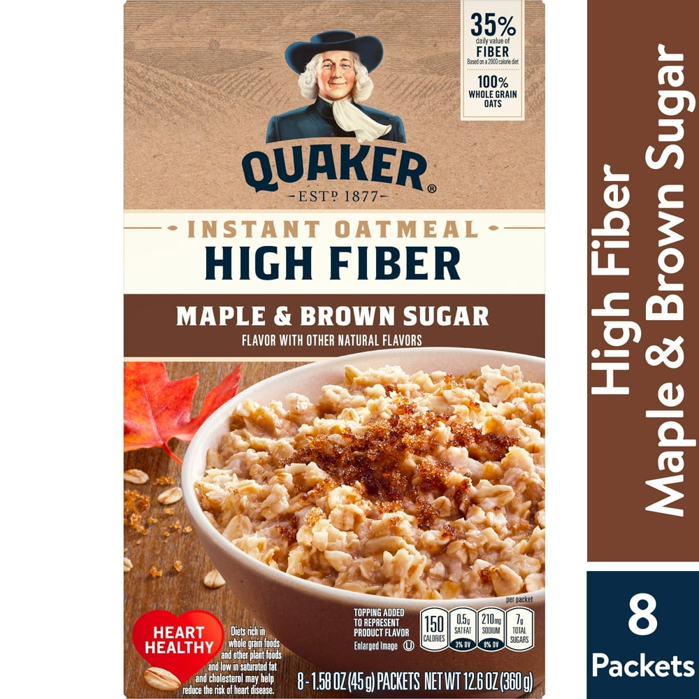 Quaker High Fiber Instant Oatmeal, Maple Brown Sugar, 8 Packets
