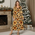 thumbnail image 4 of SEANATIVE Women's Sleepshirts Long Sleeve Cozy Button Front Nightshirt Long Length Pajama Dress Night Gown for Sleep Bedtime Home Relaxation, 2XL, Sunflower Leopard Print, 4 of 7