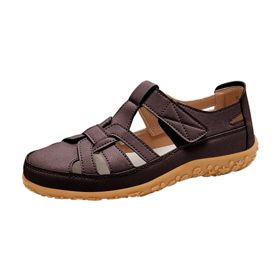 EKVAHL Women's Closed Toe Fisherman Sandals, Leather Cutout Ankle Strap Non-Slip Wedges, Orthopedic Arch Support Beach Summer Walking Shoes Brown