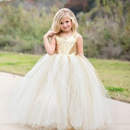 Sunloudy Kids Girl Flower Wedding Dress Party Bridesmaid Dress Gown Formal Occasion Dresses Beige