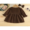 thumbnail image 3 of Toddler Girls 2Pcs Fall Outfits  Cute Long Sleeve V Neck Button Down Dress with Hair Bow Set, 3 of 7