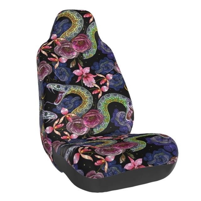Wukai Snake And Flower Full Set Car Seat Covers with Soft Padding Universal Auto Front Seats Protector and Cushion Mat