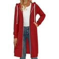 thumbnail image 6 of Women Casual Zip up Polyester Hoodies, Long Hoodie Tunic Jackets Long Sleeve Sweater Dress with Side Pockets Red XL, 6 of 7