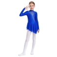 thumbnail image 4 of TiaoBug Kids Girls Figure Ice Skating Dress Long Sleeve Glittery Sheer Mesh Dance Competition Leotard Blue 16, 4 of 7