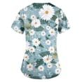 thumbnail image 4 of Iaqnaocc Scrubs for Women Plus Size Floral Print Nurse Uniforms Fashion V-Neck Side Slits Scrub Tops Holiday Short Sleeve Medical Workwear with Pockets Sky Blue 3XL, 4 of 4