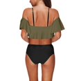 thumbnail image 3 of Qiopertar Clearance under $5 Women's Ruffled Bikini Solid Color Swimsuit Set With Suspender One Shoulder Two-Piece Swimsuit Saving Up To 90% Off Savings, 3 of 3