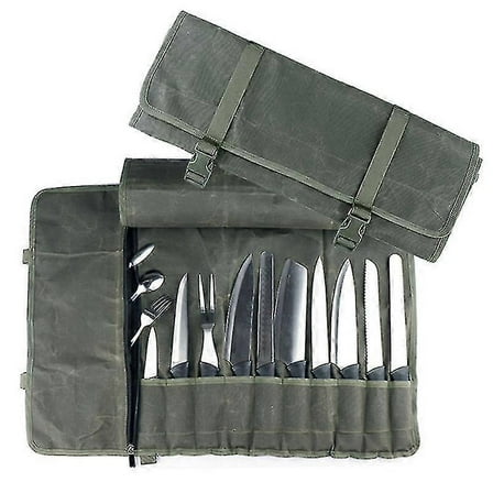 Wax Canvas Chef Knife Roll Bag 10 Slots Chef Knife Storage Bag With Zipper Pocket Portable Chef Knife Bag