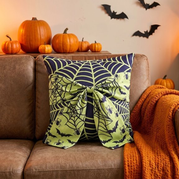 Halloween Throw Pillow Covers 18x18 Inch, Printed Decorative Square Pillowcases, Farmhouse Holiday Cushion Covers for Couch Sofa Living Room Bedroom Outdoor Home Decor