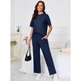thumbnail image 7 of Chiclily Women's Loungewear Sets 2 Piece Pajama Sets Matching Outfits T-shirt Long Pants Lounge Set Sweatsuits, Navy Blue Large, 7 of 7