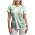 thumbnail image 3 of felwors Print Scrub Tops Women Floral Scrubs V Neck Short Sleeve Stretch Nurse Uniform with Pockets Functional Workwear (Green, M), 3 of 5