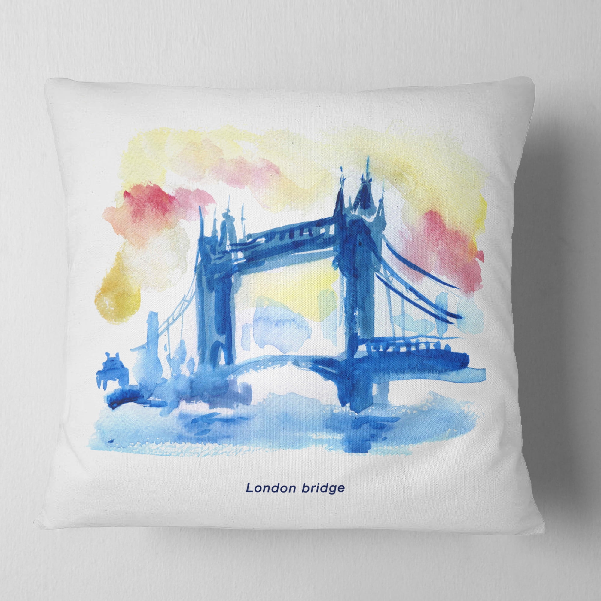 Designart London Hand drawn Illustration - Cityscape Painting Throw Pillow - 16x16