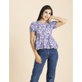 thumbnail image 7 of Moomaya Womens Short Puff Sleeves Peplum Top, V Neck Cotton Crop Top, 7 of 7