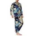 thumbnail image 2 of Naloa Abstract Blue Squares Men’s Pajamas Set - Long Sleeve Button Down Sleep Shirt and Pajama Bottoms Sleepwear Set-Medium, 2 of 7