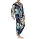 thumbnail image 2 of Balery Abstract Blue Squares Pijama para Hombre de Dos Piezas con Manga Larga, Conjunto de Dormir y Descanso Suave con Bolsillos-Large, 2 of 7