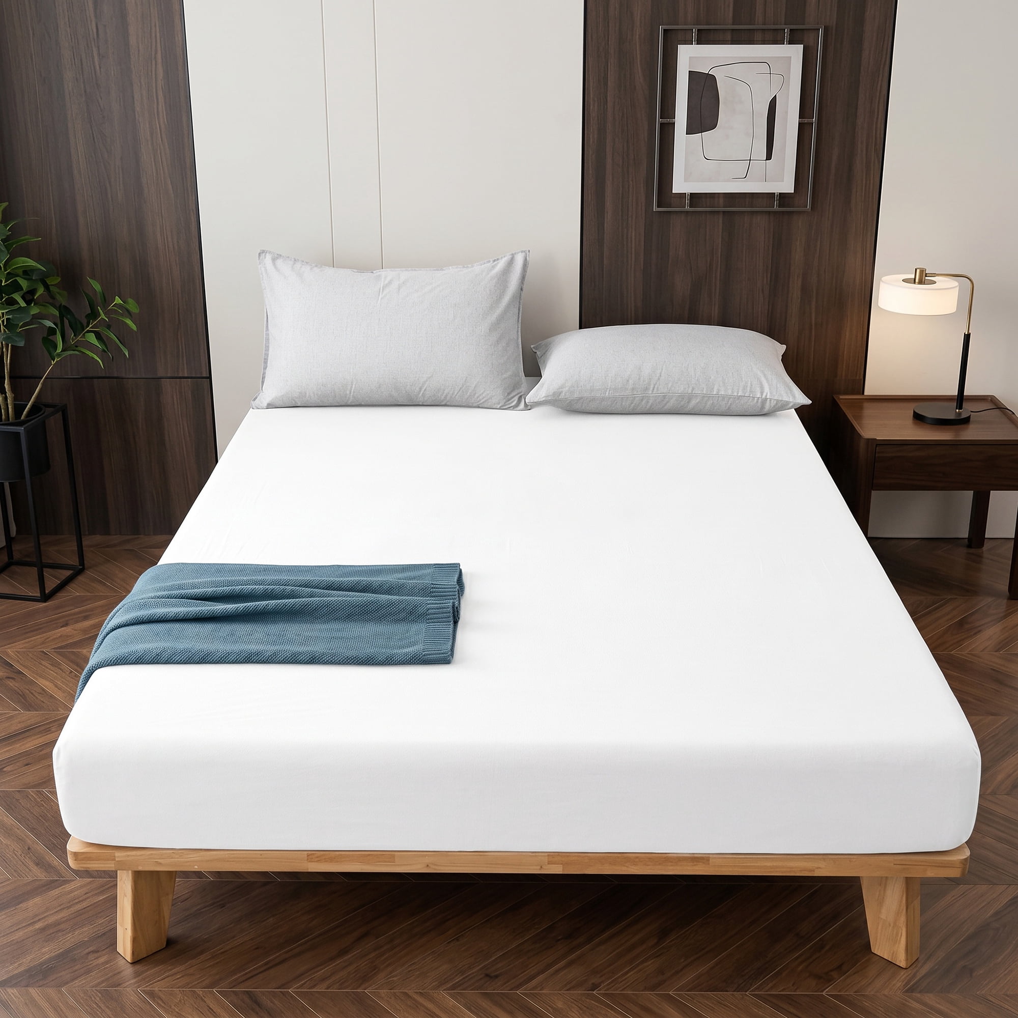 Unique Bargains Fitted Sheet Solid Cotton Bed Sheet Breathable for Sleep White 60.2"x79.9"