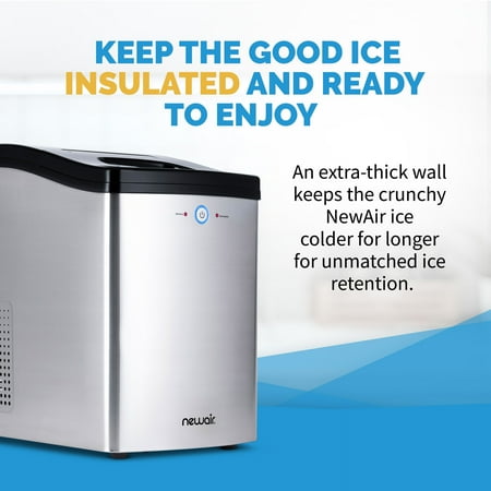 NewAir - 40 lb Portable Ice Maker with Nugget Ice Production - Stainless steel