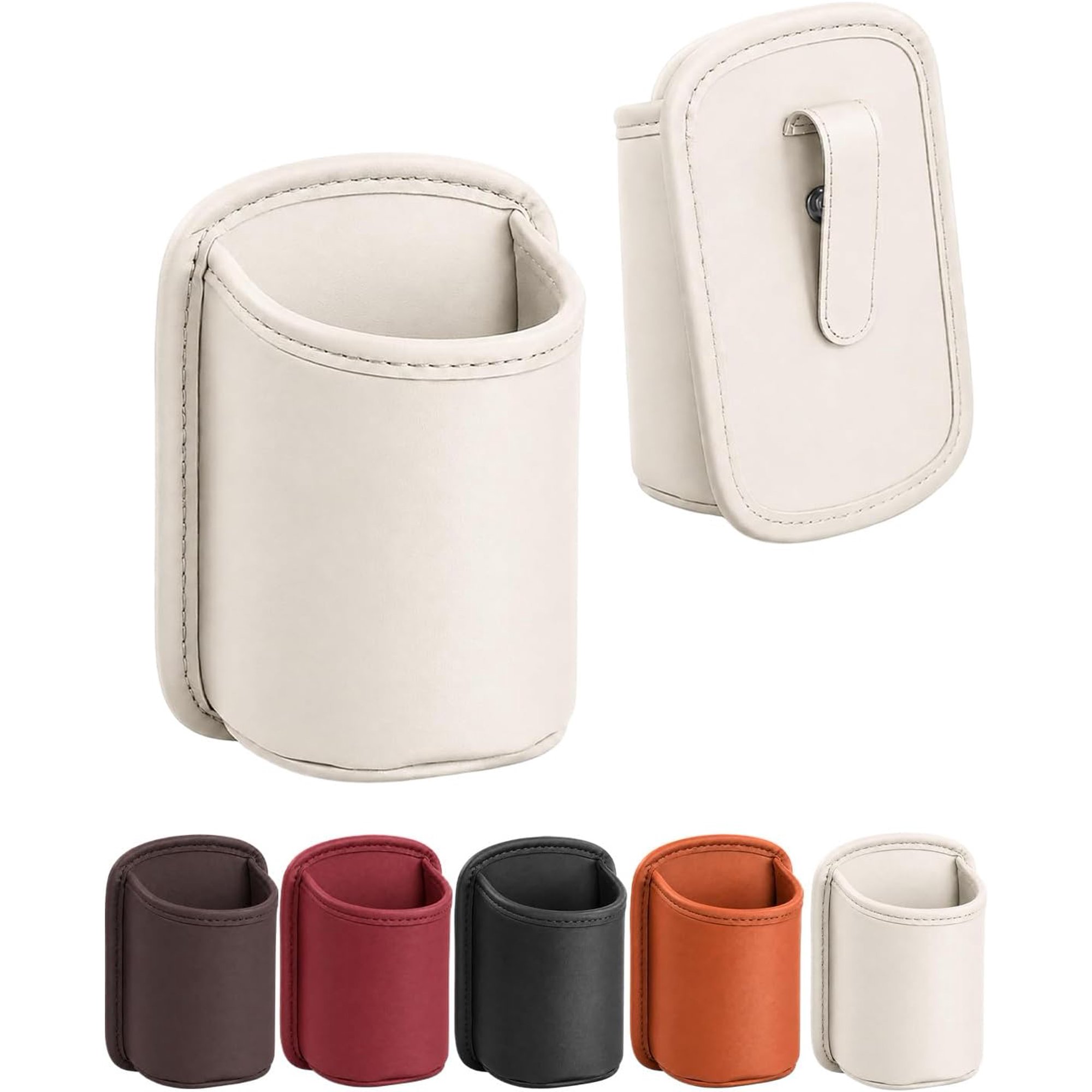 Leather Car Door Cup Holder Clip on Extra Large Drink Organizer,Car Door Storage Pocket, Anti-Sag Hanging Car Window Water Bottle Holder, Wide‑mouth, For Back Seat, Car Side Door, Headrest(2pc)