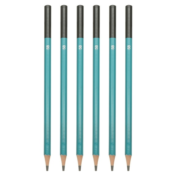 Uxcell 5B Drawing Pencils for Sketching, 6PCS Sketch Pencils for Drawing Art Pencils Graphite Wood Pre-sharpened for Drawing Sketching Artist, Hexagonal, Black Refill, Green/Black Pole